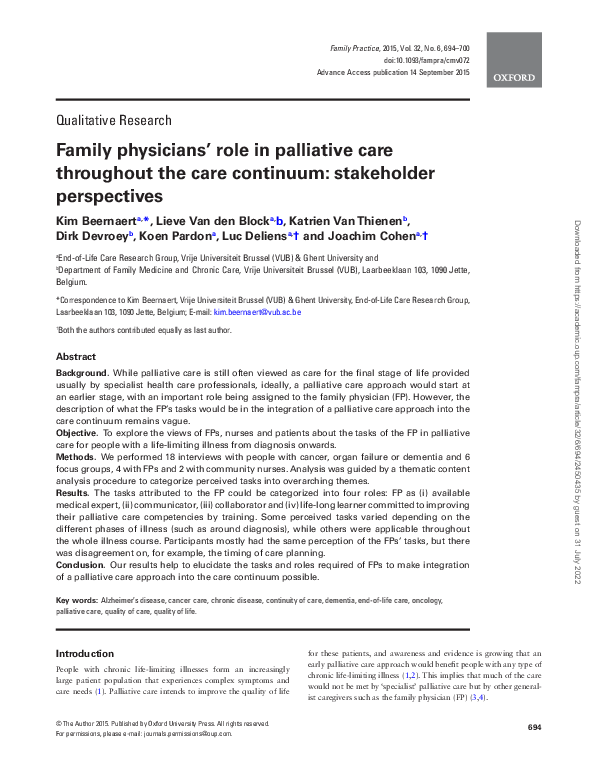 (PDF) Family physicians’ role in palliative care throughout the care ...
