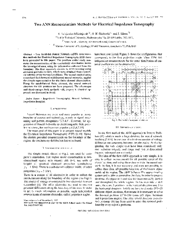(PDF) Two ANN reconstruction methods for electrical impedance tomography