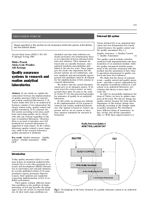 (PDF) Quality assurance systems in research and routine analytical ...