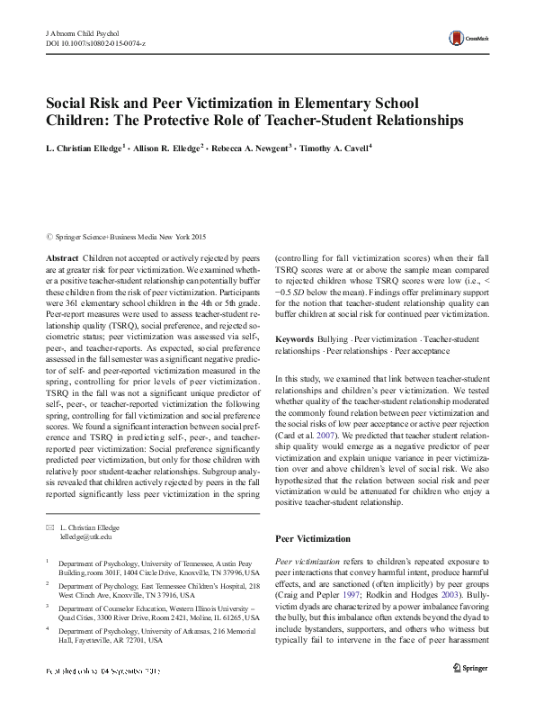 (PDF) Social Risk and Peer Victimization in Elementary School Children ...