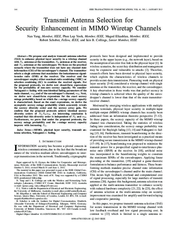 (PDF) Transmit Antenna Selection for Security Enhancement in MIMO ...
