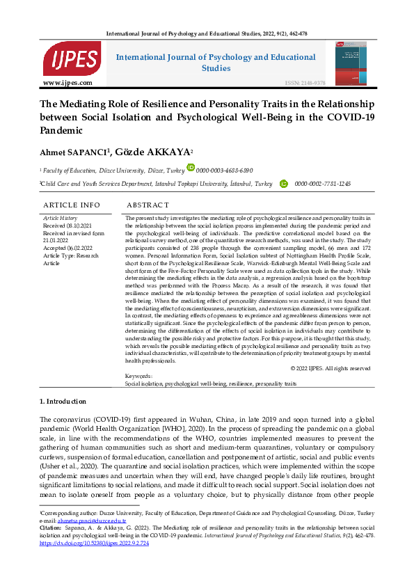 (PDF) The Mediating Role of Resilience and Personality Traits in the ...