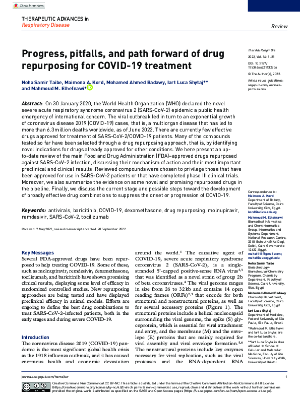 (PDF) Progress, pitfalls, and path forward of drug repurposing for ...
