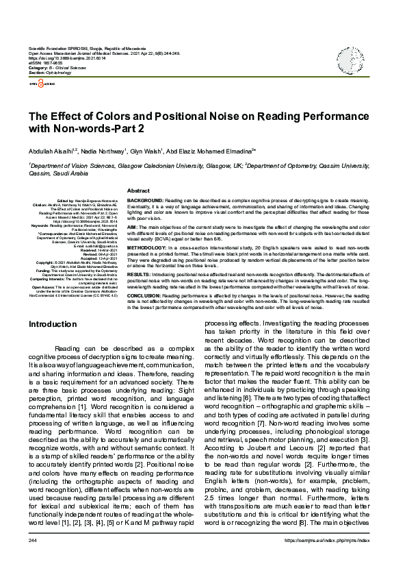 (PDF) The Effect of Colors and Positional Noise on Reading Performance ...