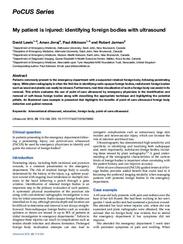 (PDF) My patient is injured: identifying foreign bodies with ultrasound