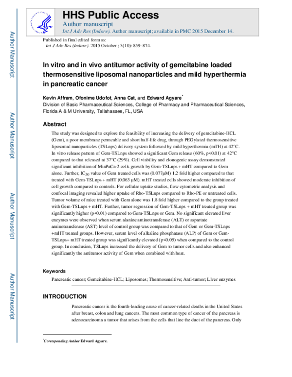 (PDF) In vitro and in vivo antitumor activity of gemcitabine loaded ...