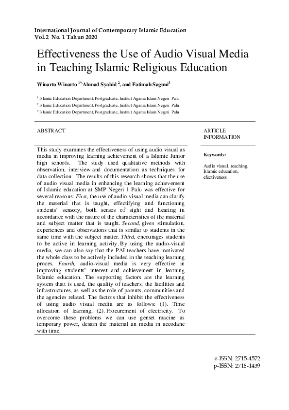 (PDF) Effectiveness the Use of Audio Visual Media in Teaching Islamic ...
