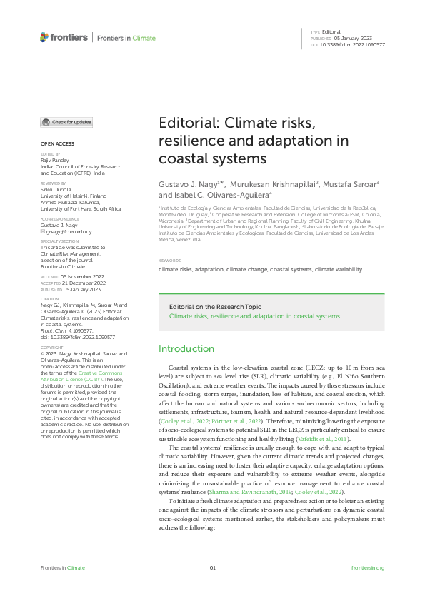 (PDF) Editorial: Climate risks, resilience and adaptation in coastal ...