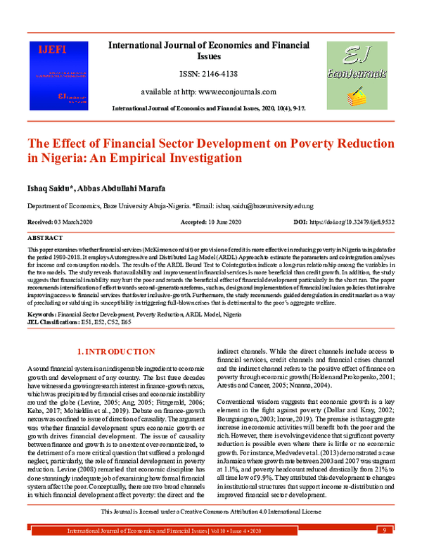 (PDF) The Effect of Financial Sector Development on Poverty Reduction ...