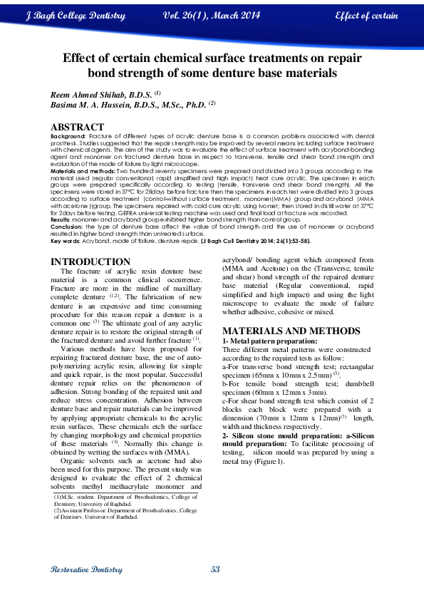 (PDF) Effect of Certain Chemical Surface Treatments on Repair Bond ...