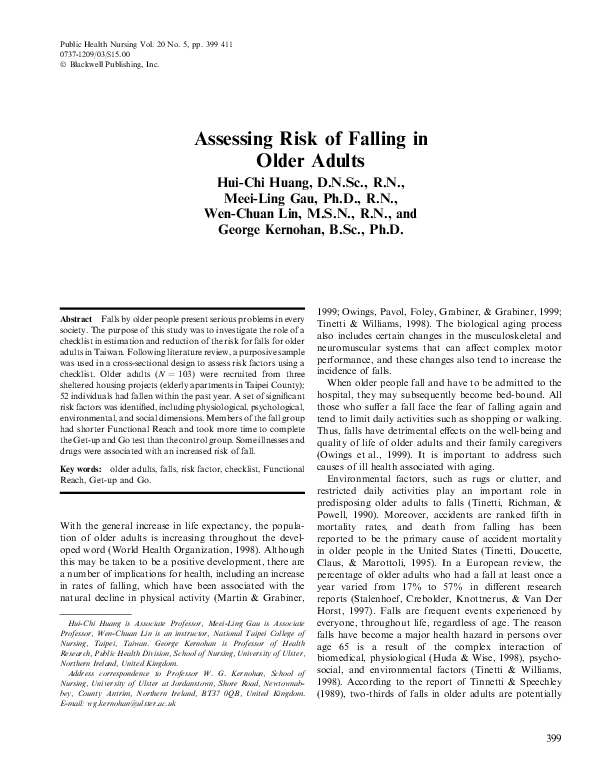 (PDF) Assessing Risk of Falling in Older Adults