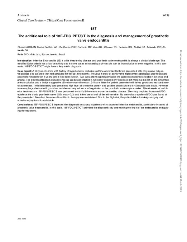 (PDF) 187The additional role of 18F-FDG PET/CT in the diagnosis and ...