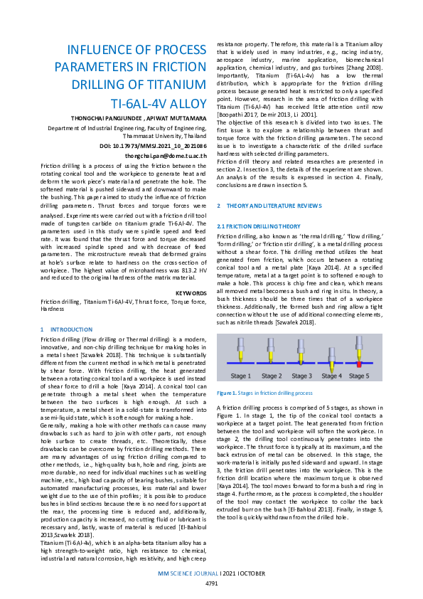 (PDF) Influence of Process Parameters in Friction Drilling of Titanium ...
