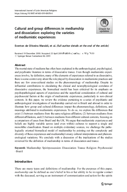 (PDF) Cultural and group differences in mediumship and dissociation ...