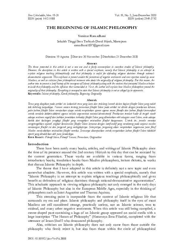 (PDF) The Beginning of Islamic Philosophy