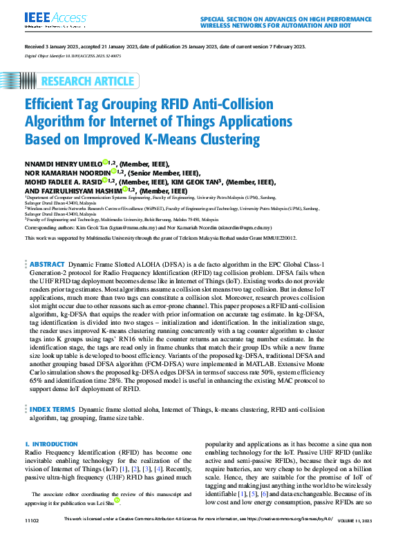 (PDF) Efficient Tag Grouping RFID Anti-Collision Algorithm for Internet ...