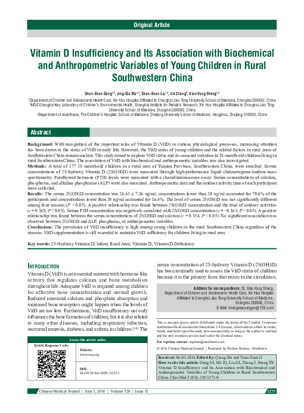 (PDF) Vitamin D Insufficiency and Its Association with Biochemical and ...