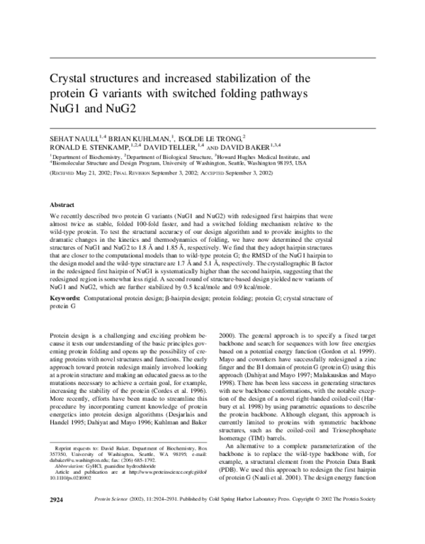 (PDF) Crystal structures and increased stabilization of the protein G ...
