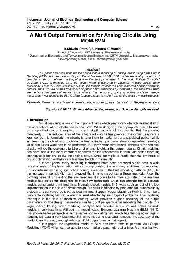(PDF) A Multi Output Formulation for Analog Circuits Using MOM-SVM