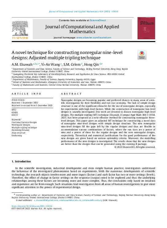 (PDF) A novel technique for constructing nonregular nine-level designs ...
