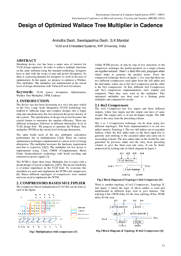 (PDF) Design of Optimized Wallace Tree Multiplier in Cadence