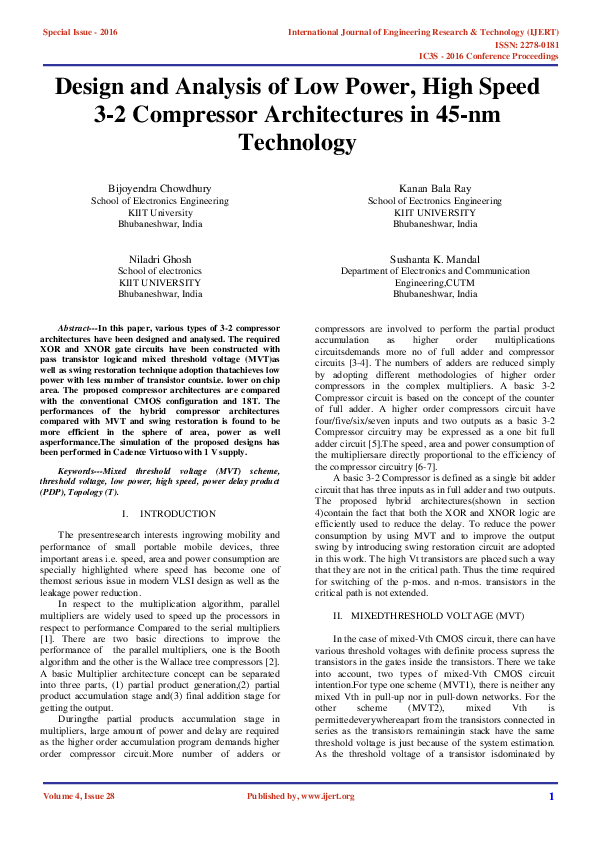 (PDF) Design and Analysis of Low Power, High Speed 3-2 Compressor ...
