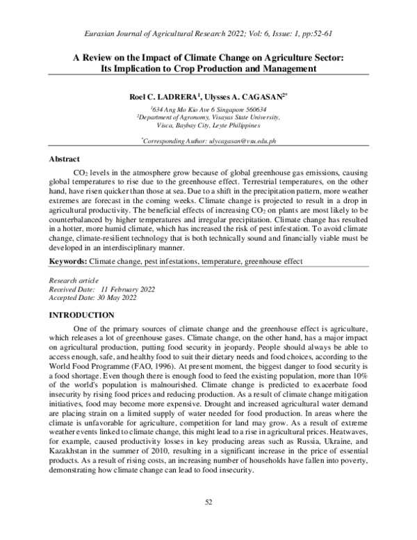 (PDF) A Review on the Impact of Climate Change on Agriculture Sector ...