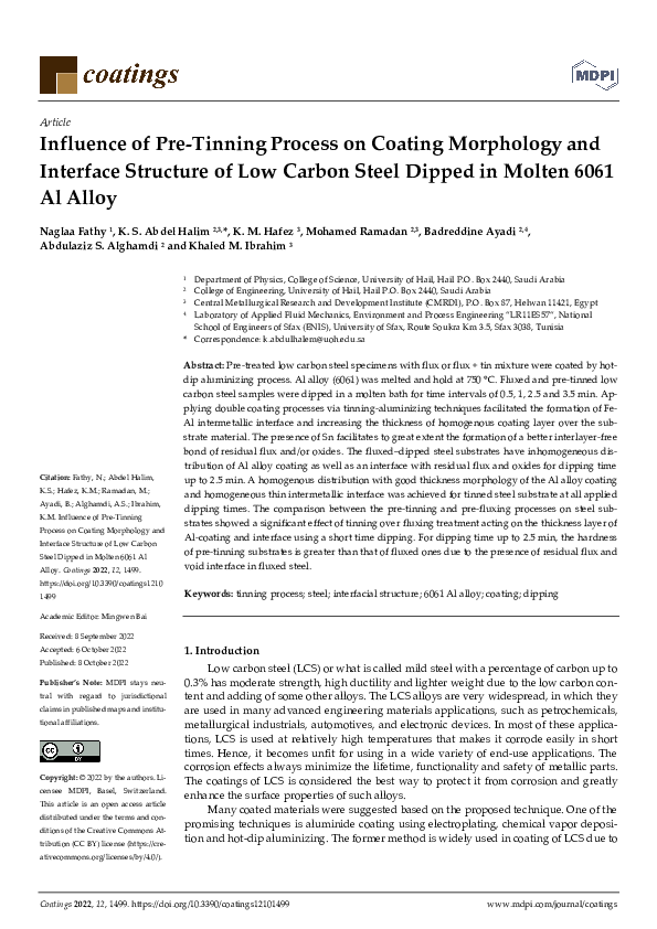 (PDF) Influence of Pre-Tinning Process on Coating Morphology and ...