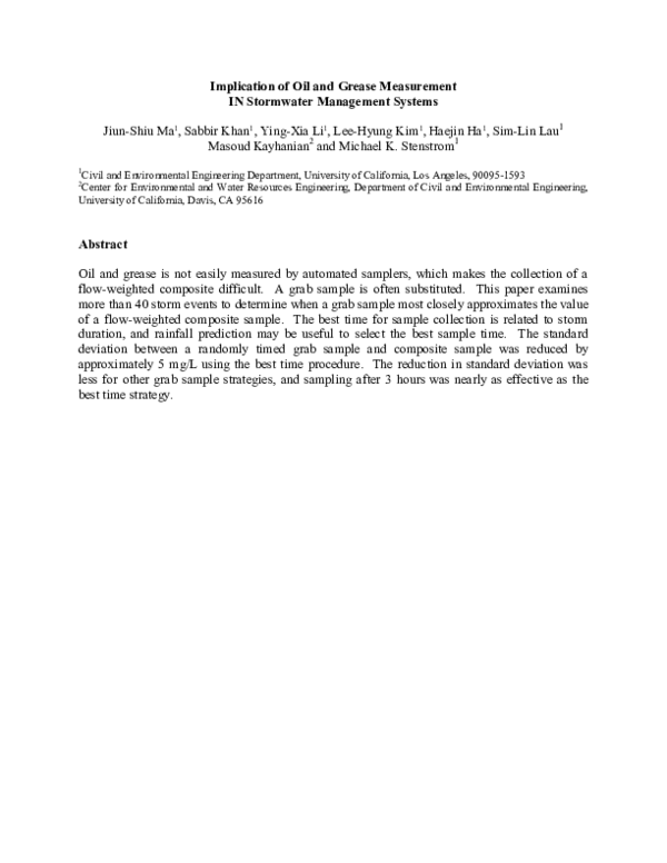 (PDF) Implication of Oil and Grease Measurement in Stormwater