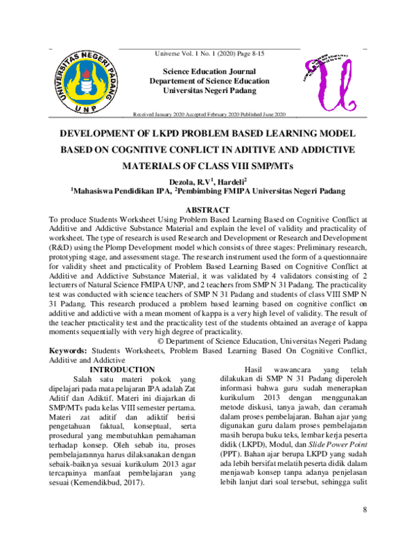 (PDF) DEVELOPMENT OF LKPD PROBLEM BASED LEARNING MODEL BASED ON ...