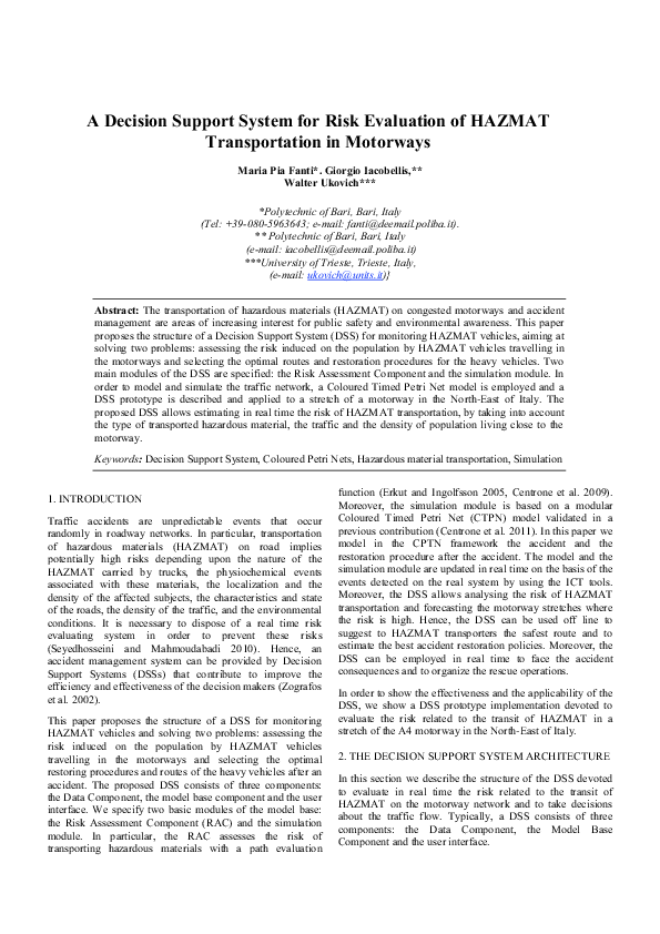 (PDF) A decision support system for risk evaluation of HAZMAT ...