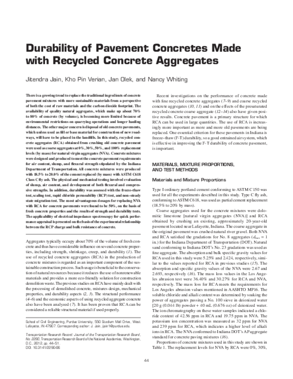 (PDF) Durability of Pavement Concretes Made with Recycled Concrete ...