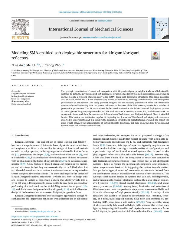 (PDF) Modeling SMA-enabled soft deployable structures for kirigami ...