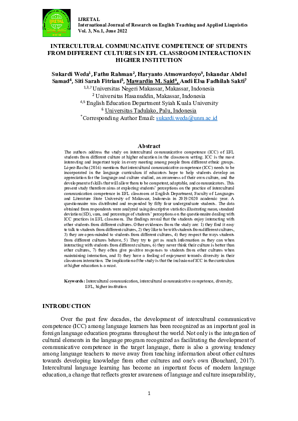 Pdf Intercultural Communicative Competence Of Students From Different Cultures In Efl Pdf Intercultural Communicative Competence Of Students From Different Cultures In Efl