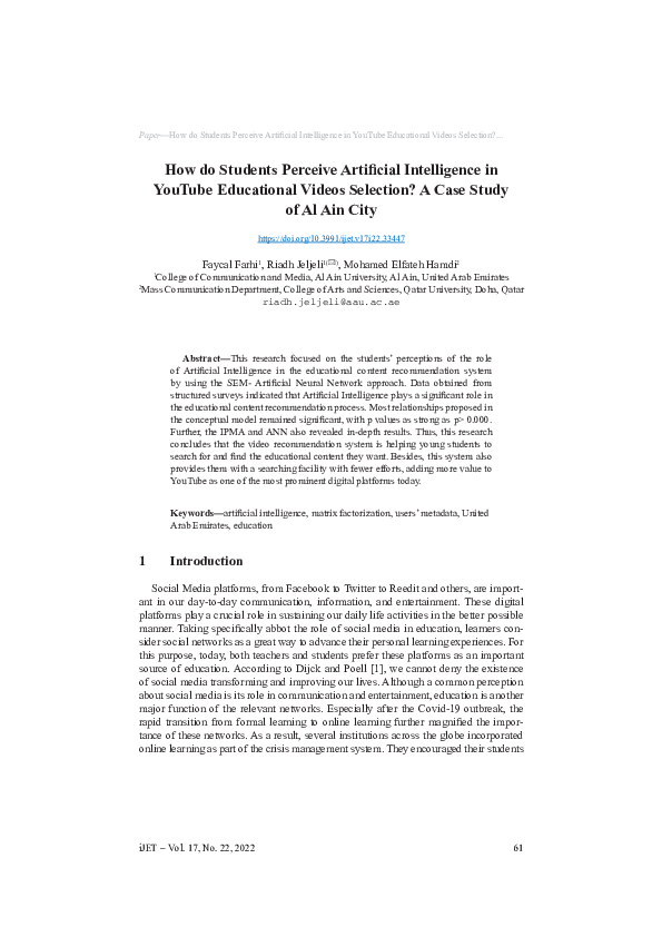 (PDF) How do Students Perceive Artificial Intelligence in YouTube ...