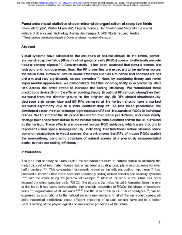 (PDF) Panoramic visual statistics shape retina-wide organization of ...