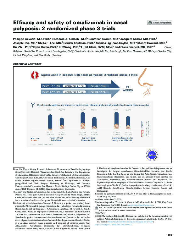 (PDF) Efficacy and safety of omalizumab in nasal polyposis: 2 ...