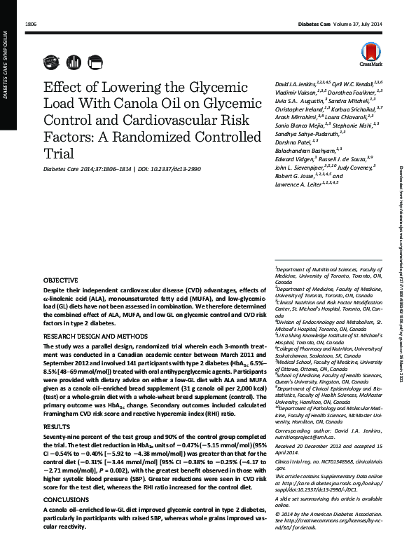 (PDF) Effect of lowering the glycemic load with canola oil on glycemic ...