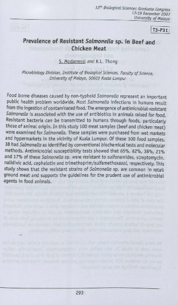 (PDF) Prevalence of resistant Salmonella spp in beef and chicken meat