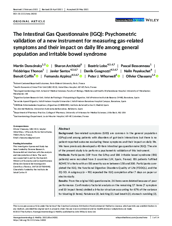 (PDF) The Intestinal Gas Questionnaire (IGQ): Psychometric validation ...