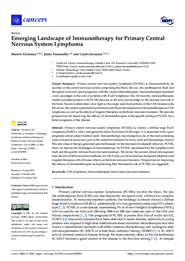 (PDF) Emerging Landscape of Immunotherapy for Primary Central Nervous ...