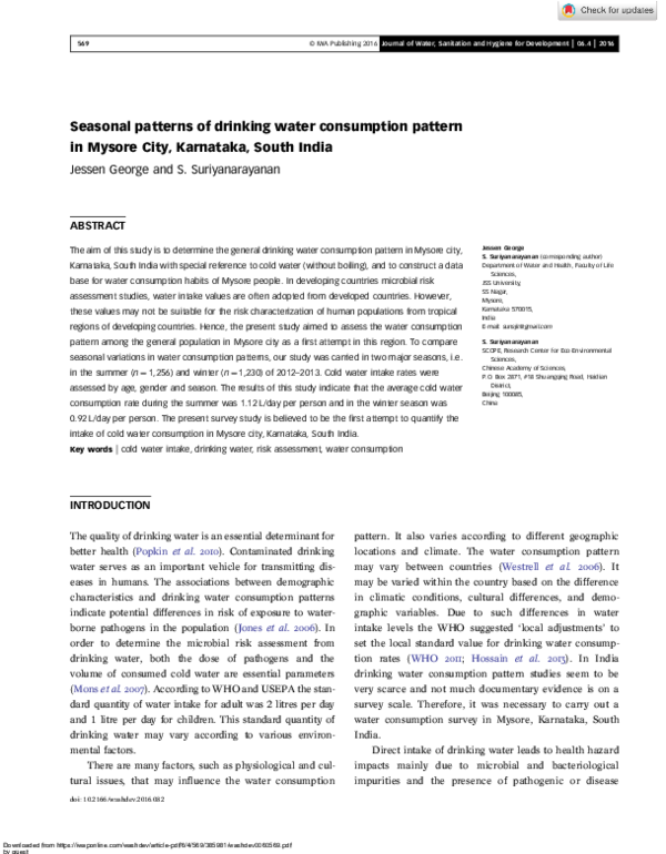 (PDF) Seasonal patterns of drinking water consumption pattern in Mysore ...