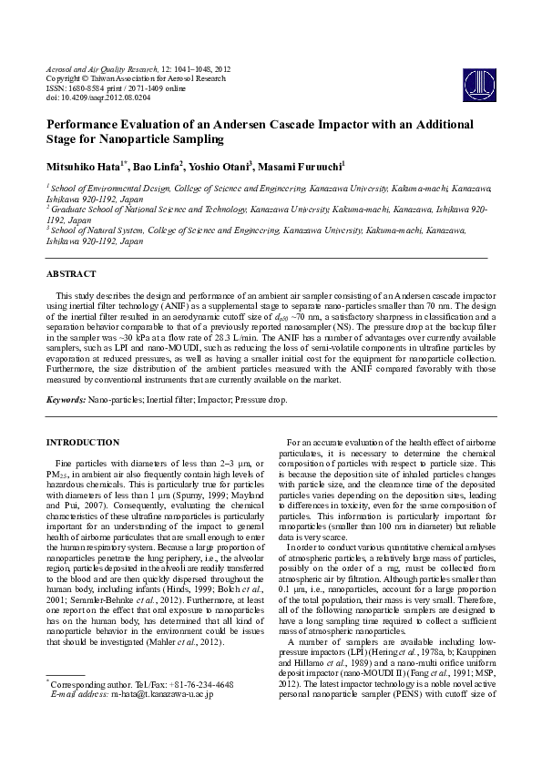 (PDF) Performance Evaluation of an Andersen Cascade Impactor with an ...
