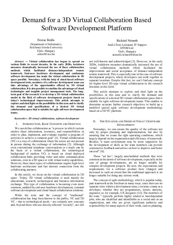 (PDF) Demand for a 3D Virtual Collaboration Based Software Development ...