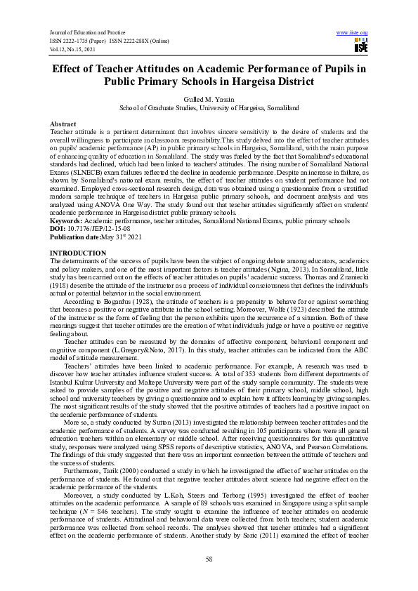 (PDF) Effect of Teacher Attitudes on Academic Performance