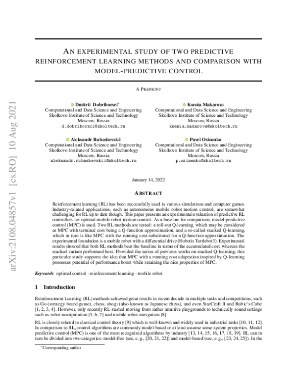 (PDF) An experimental study of two predictive reinforcement learning ...