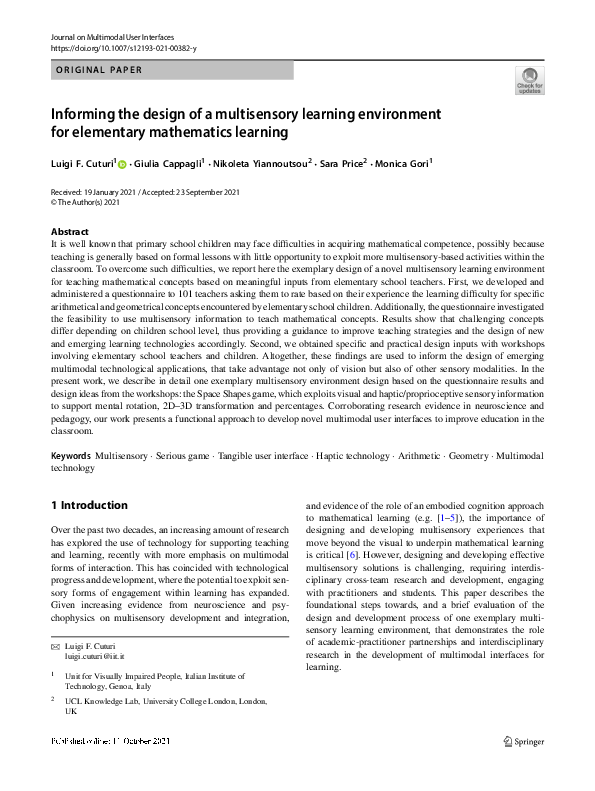 (PDF) Informing the design of a multisensory learning environment for ...