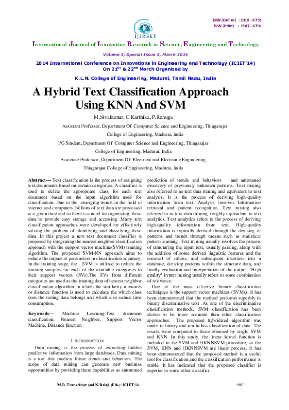 (PDF) Hybrid SVM-KNN Text Classification Method