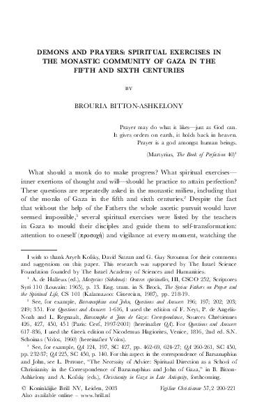 (PDF) Demons and Prayers: Spiritual Exercises in the Monastic Community ...