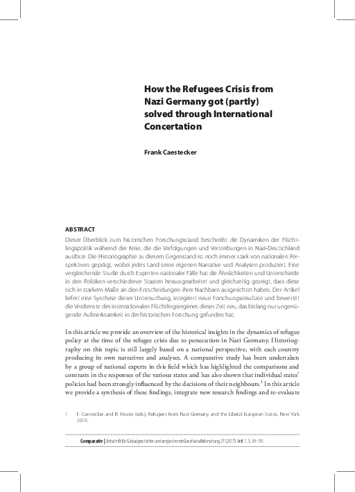 (PDF) How the Refugees Crisis from Nazi Germany got (partly) solved ...